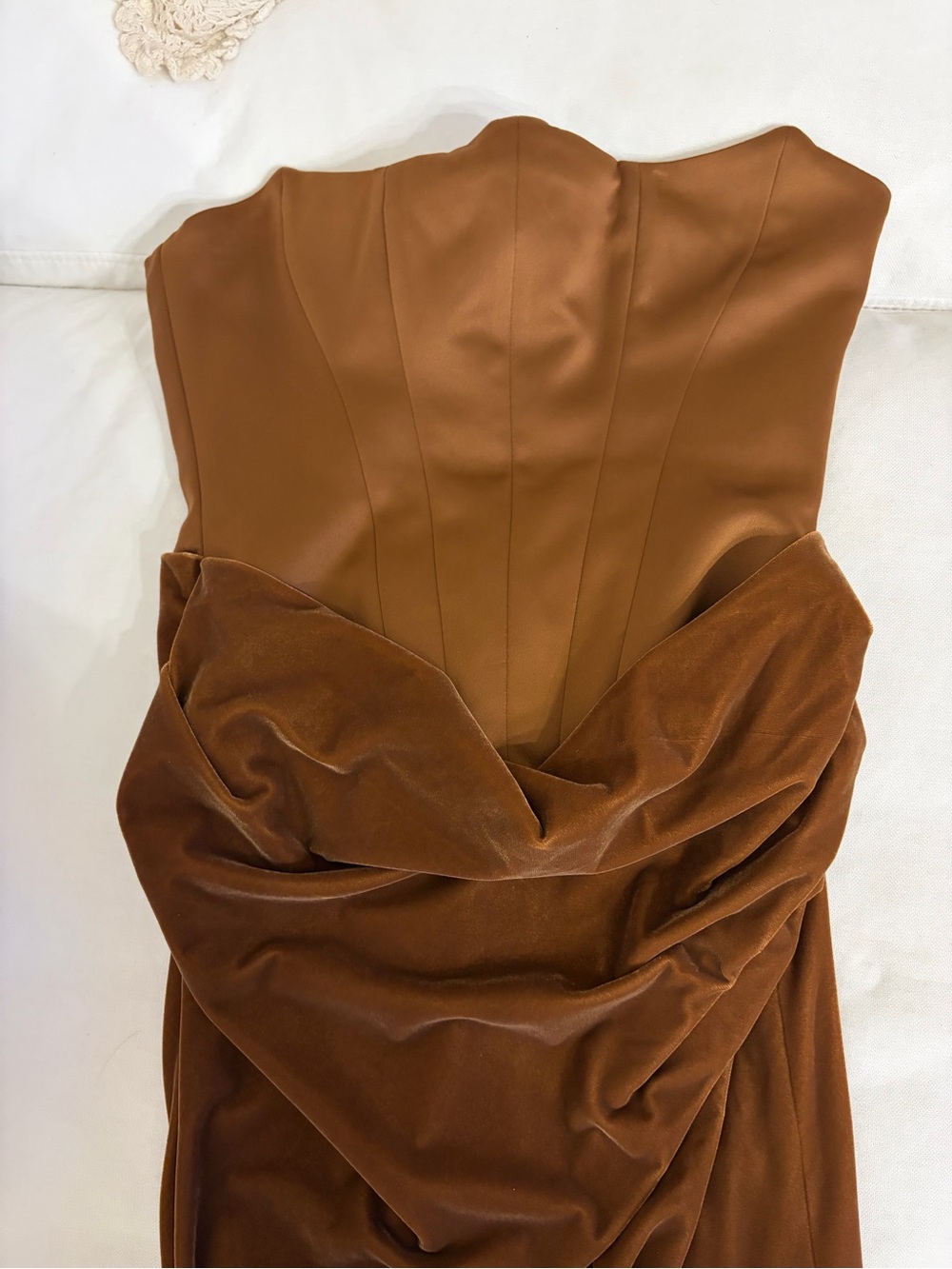 House of CB Strapless Brown PERSEPHONE
Coffee Velvet Strapless Corset Maxi Dress - Picture 3 of 9